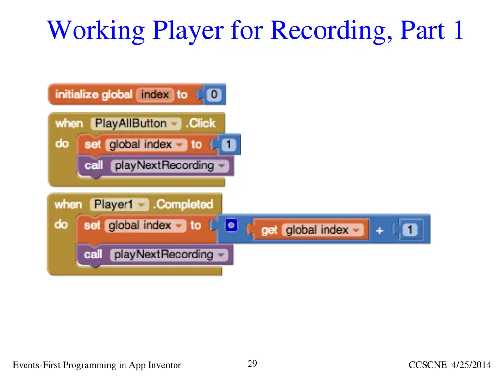 working player for recording part 1