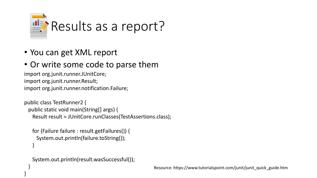 results as a report