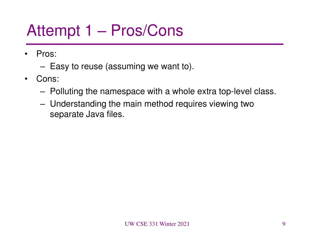 attempt 1 pros cons