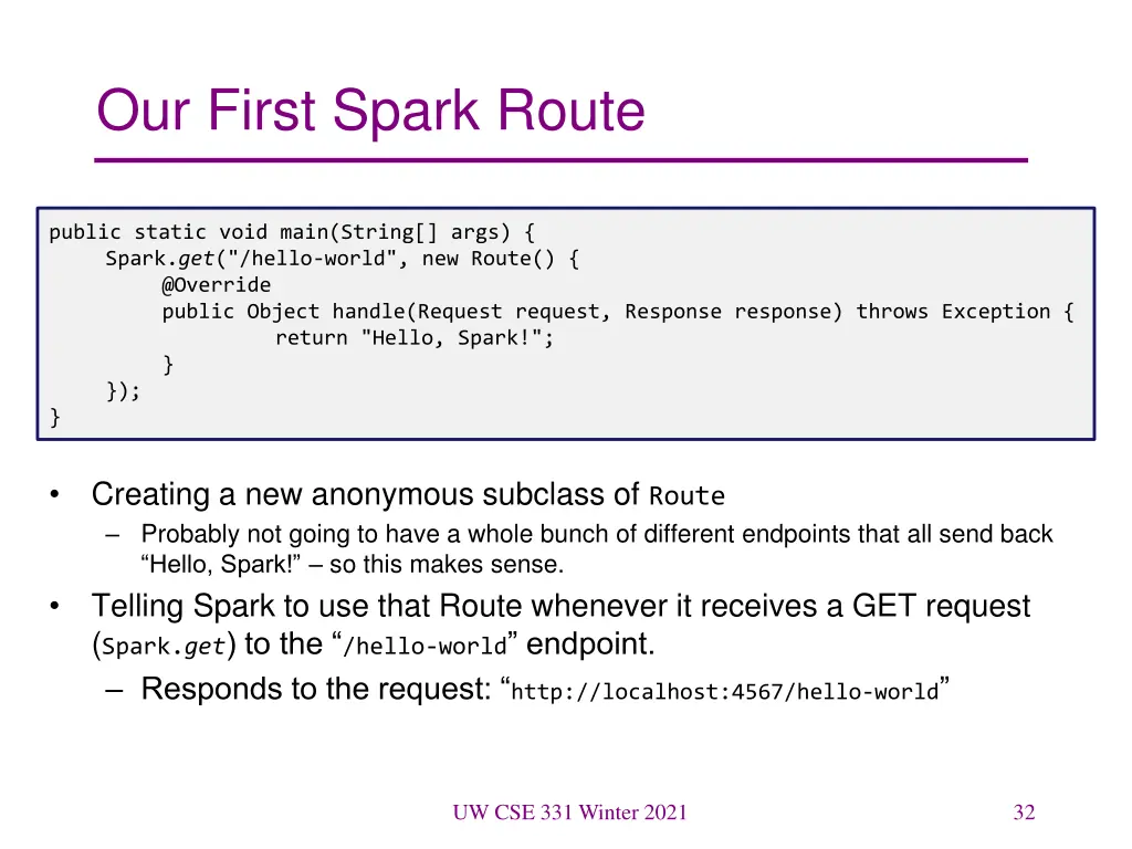 our first spark route