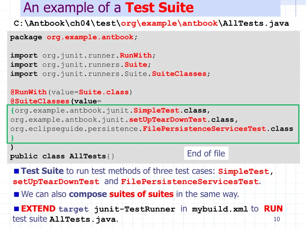 an example of a test suite c antbook ch04 test