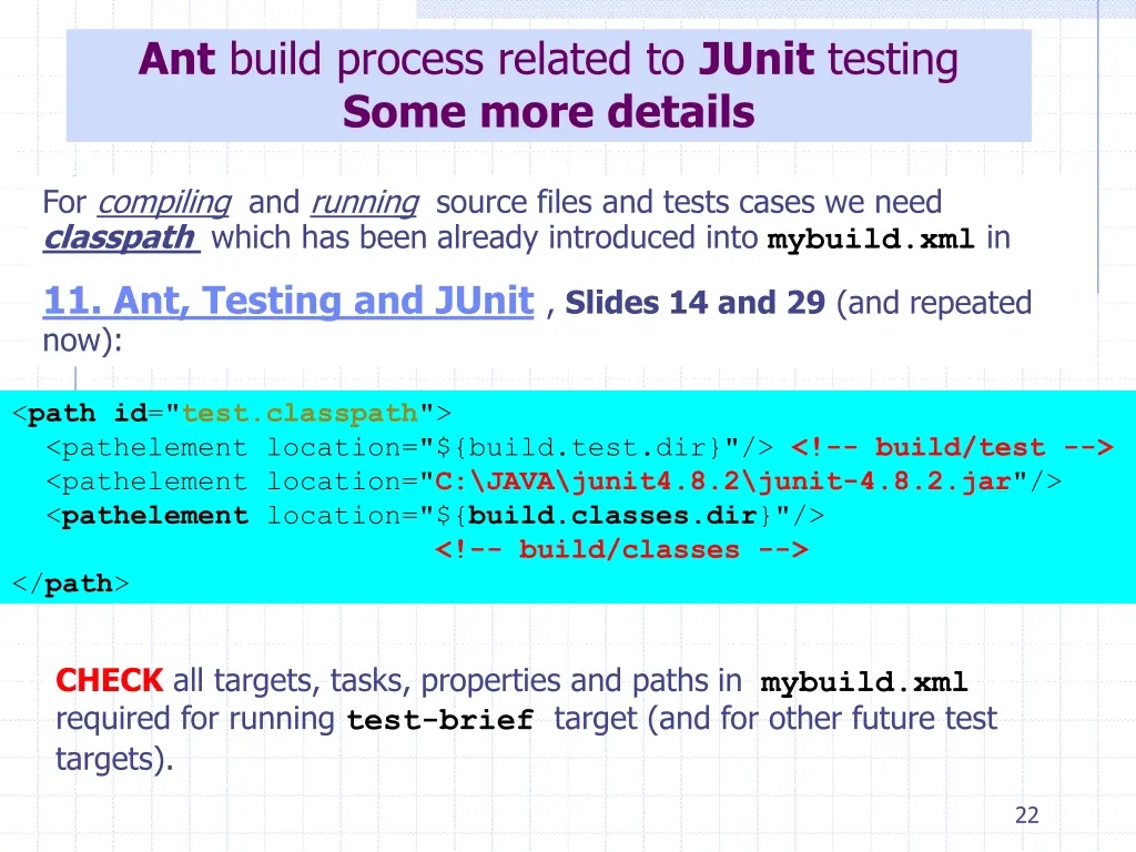 ant build process related to junit testing some 2