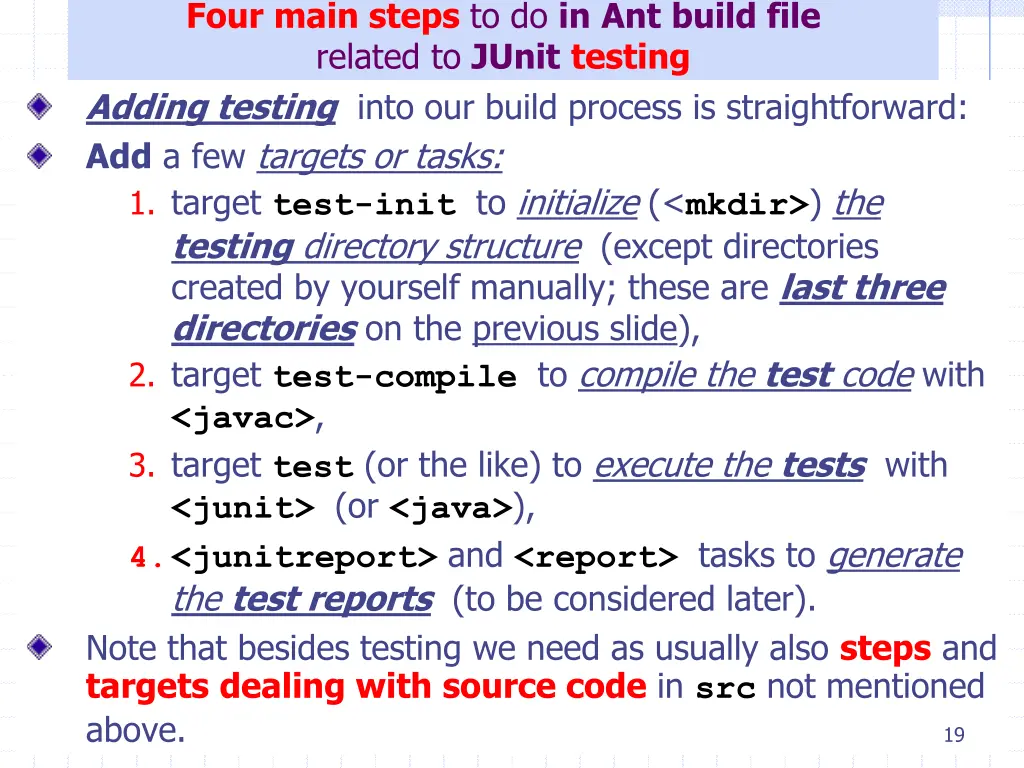 four main steps to do in ant build file related