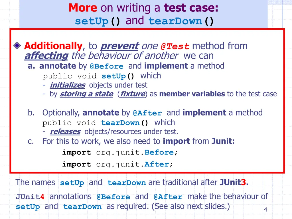 more on writing a test case setup and teardown