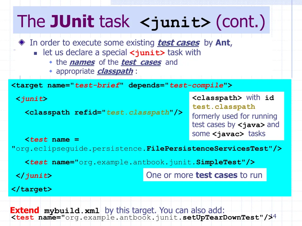 the junit task junit cont