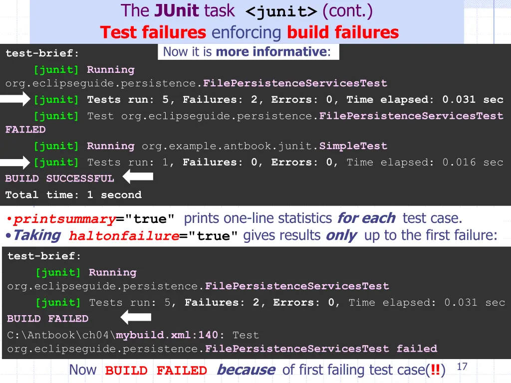 the junit task junit cont test failures enforcing