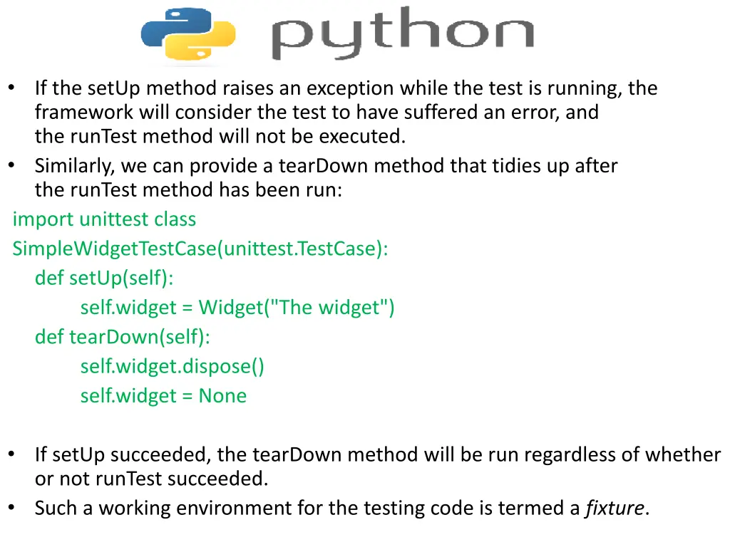 if the setup method raises an exception while