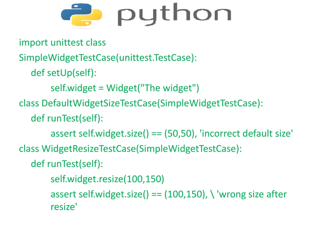 import unittest class simplewidgettestcase