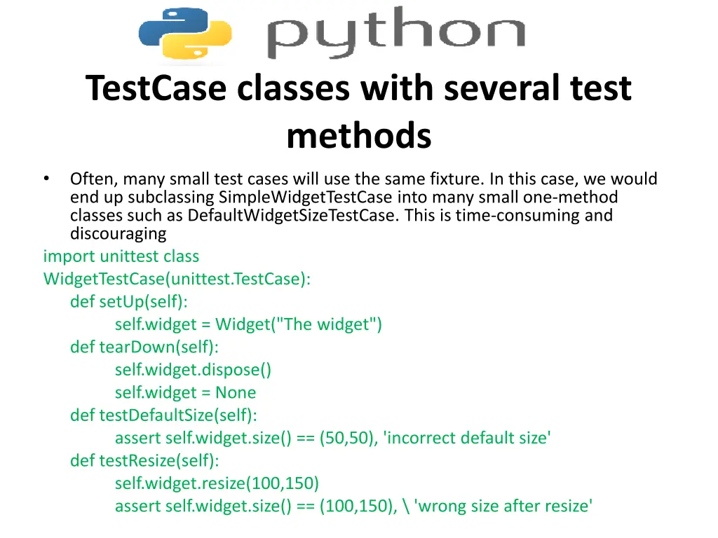 testcase classes with several test methods