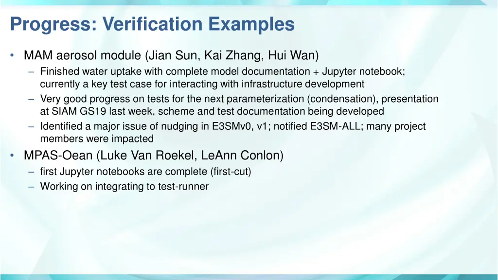 progress verification examples