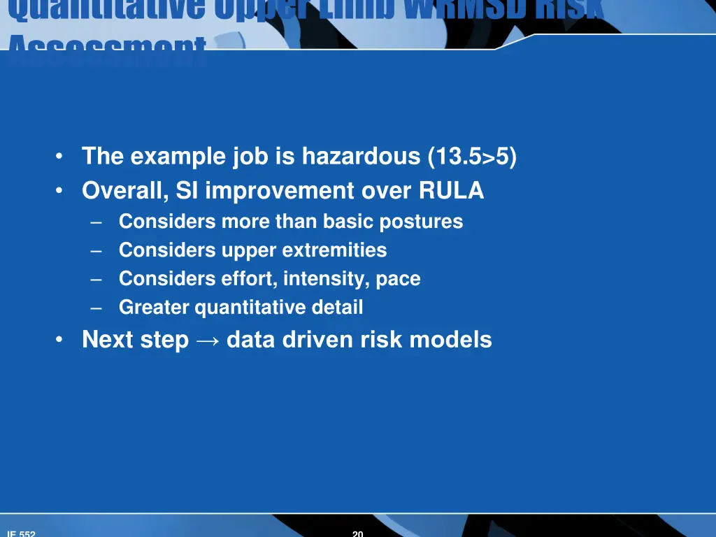 quantitative upper limb wrmsd risk assessment