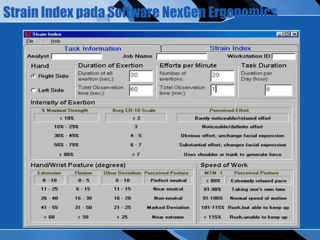 strain index pada software nexgen ergonomics