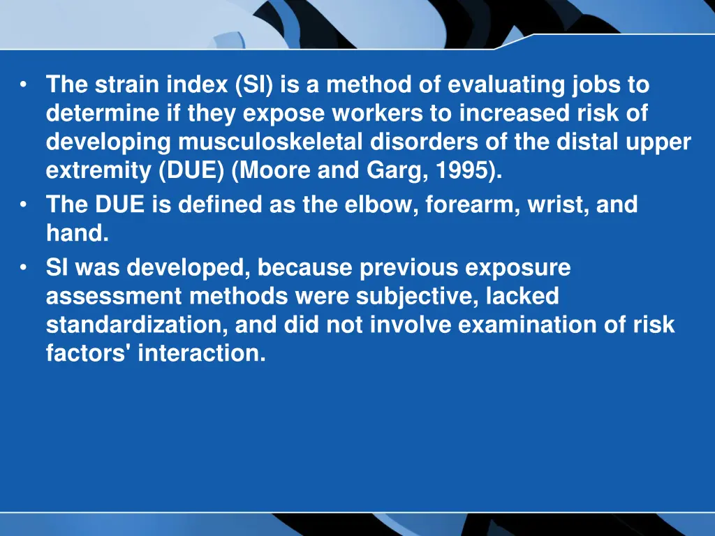 the strain index si is a method of evaluating