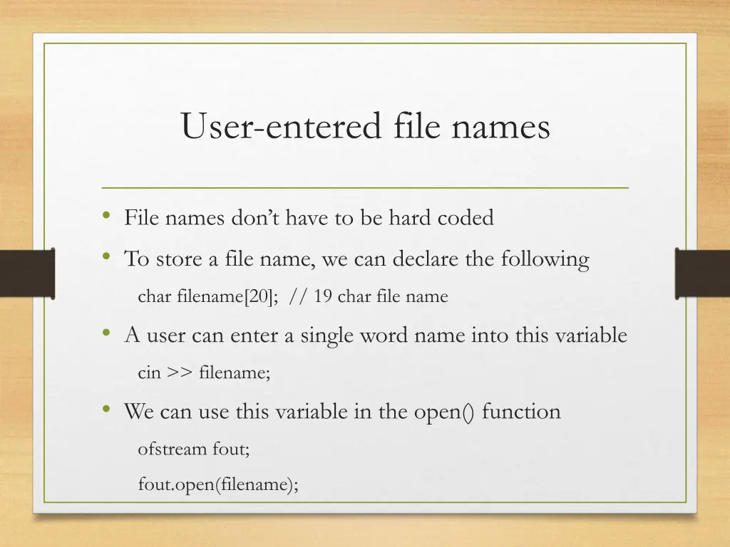 user entered file names