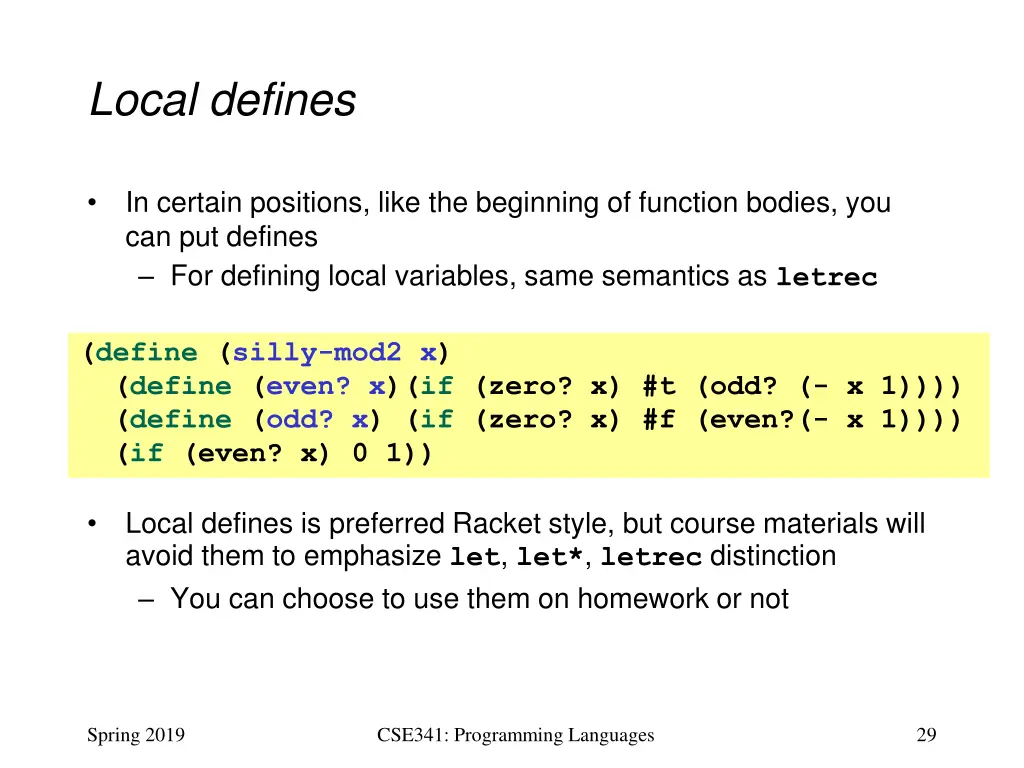 local defines