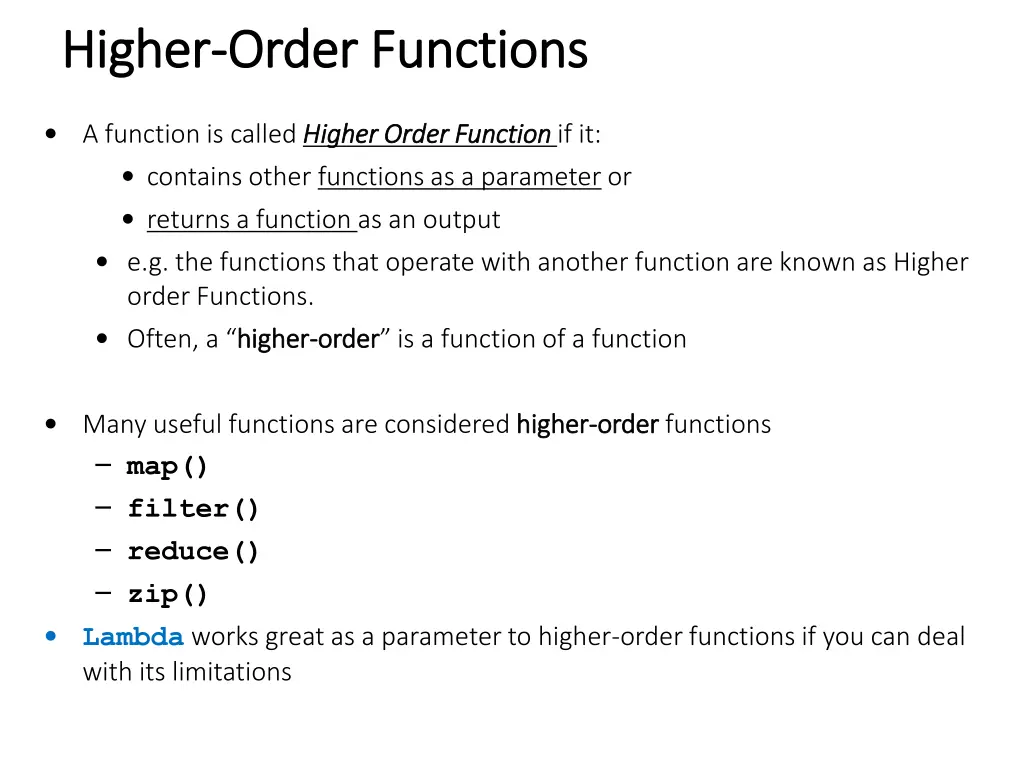 higher higher order functions order functions