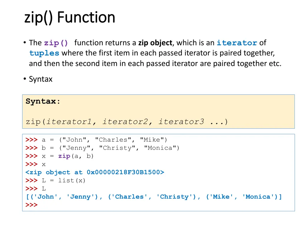 zip zip function function