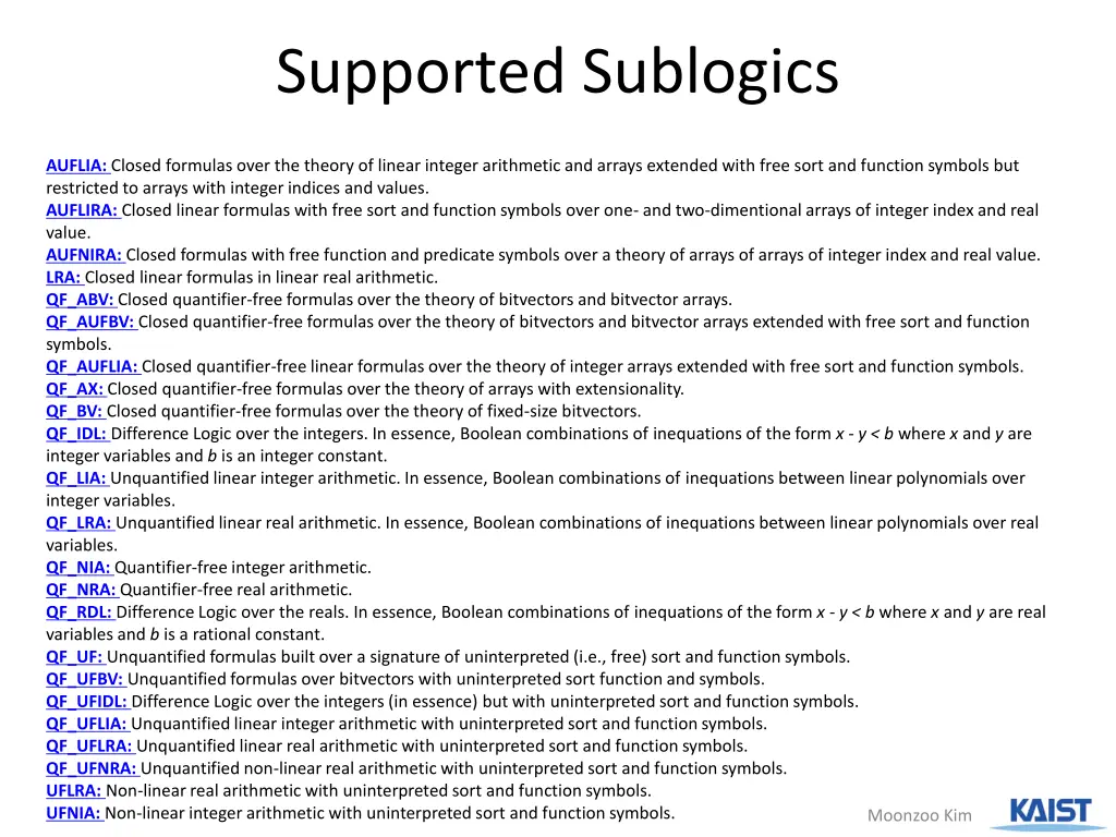 supported sublogics
