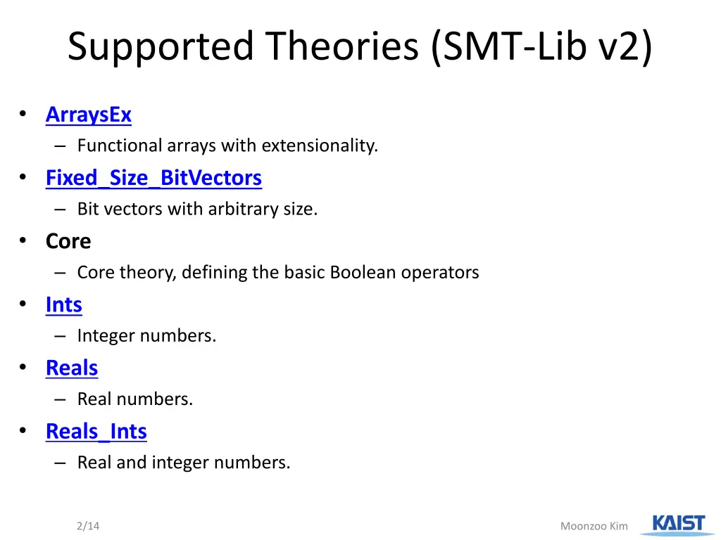 supported theories smt lib v2