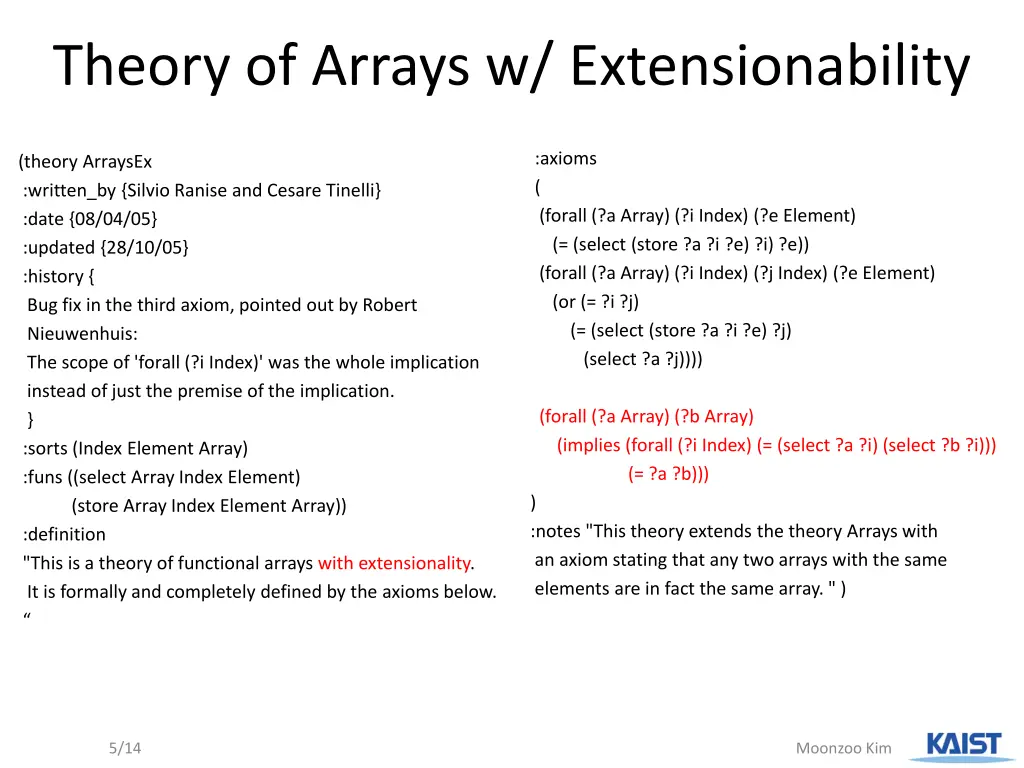 theory of arrays w extensionability