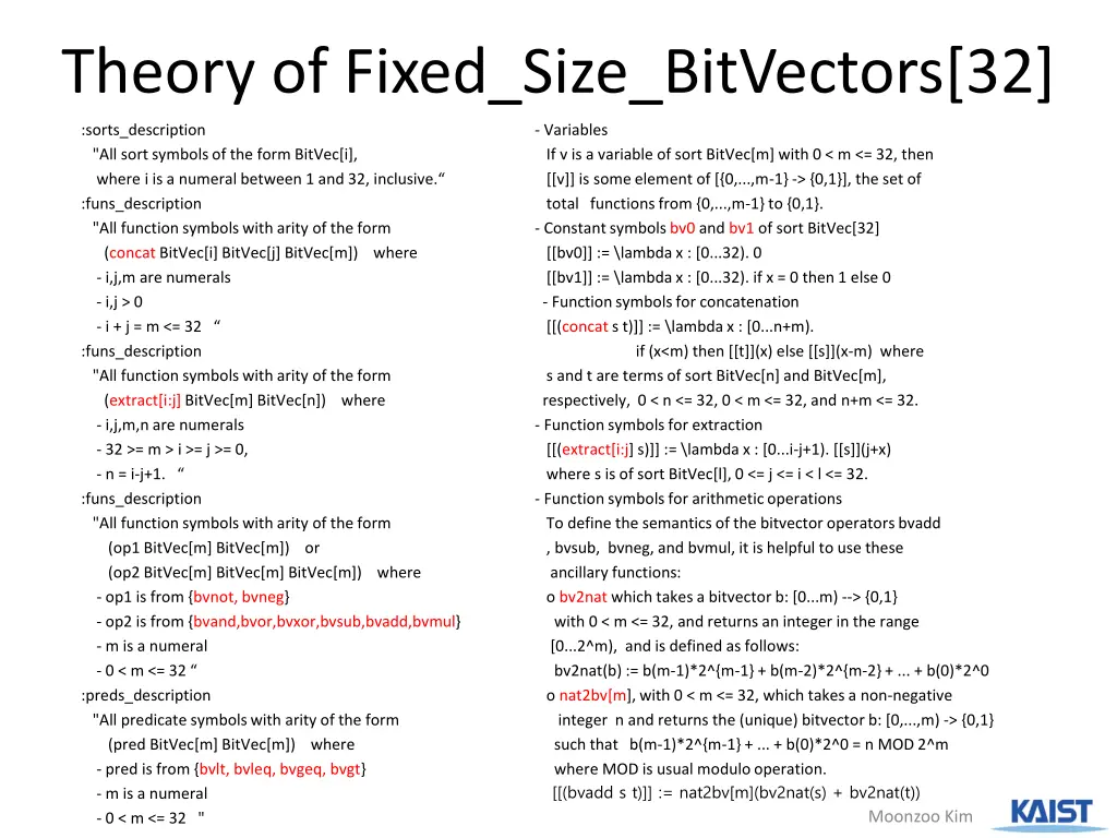 theory of fixed size bitvectors 32