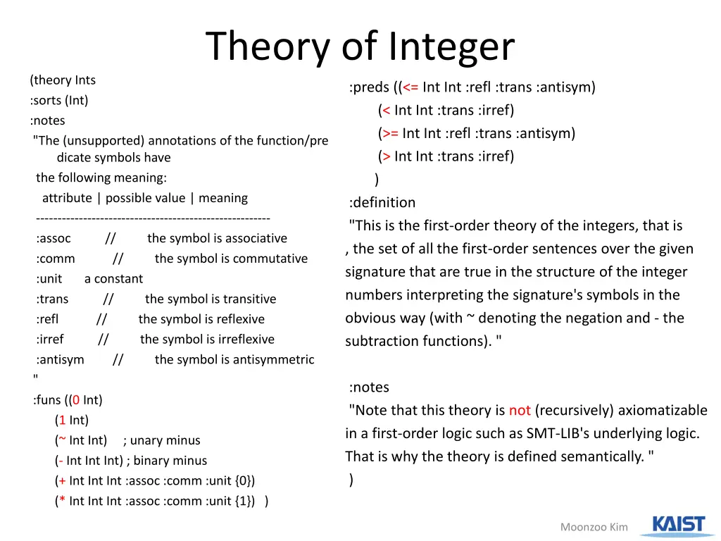 theory of integer
