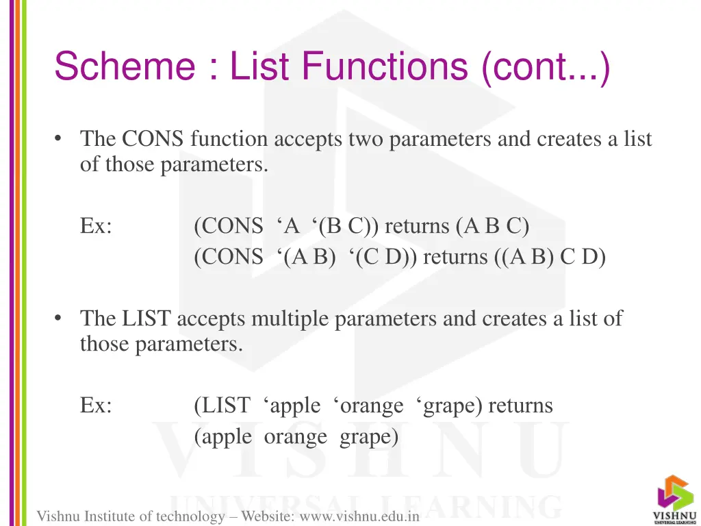 scheme list functions cont