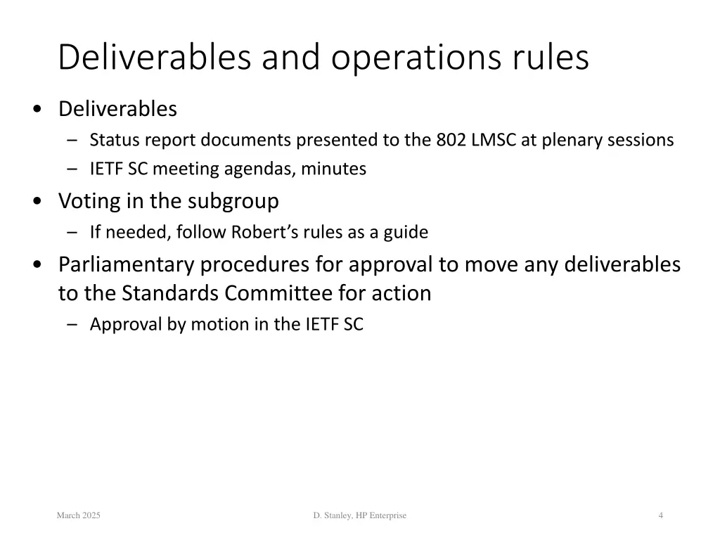 deliverables and operations rules