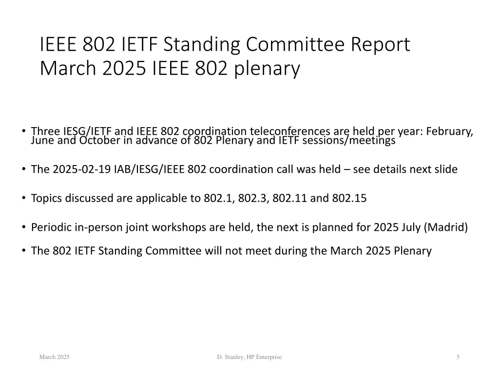 ieee 802 ietf standing committee report march