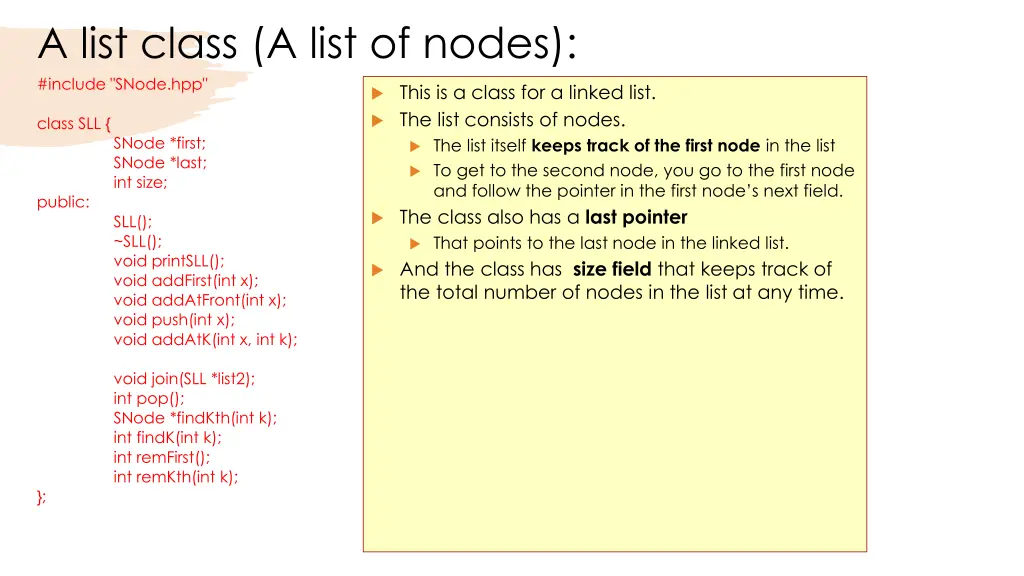 a list class a list of nodes include snode hpp
