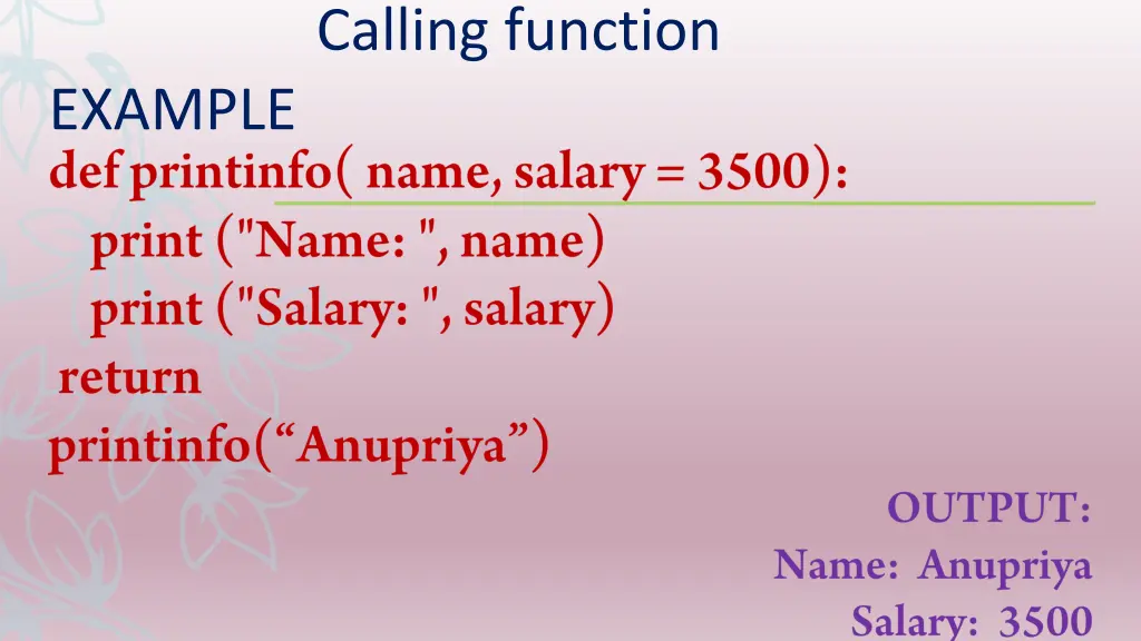 calling function