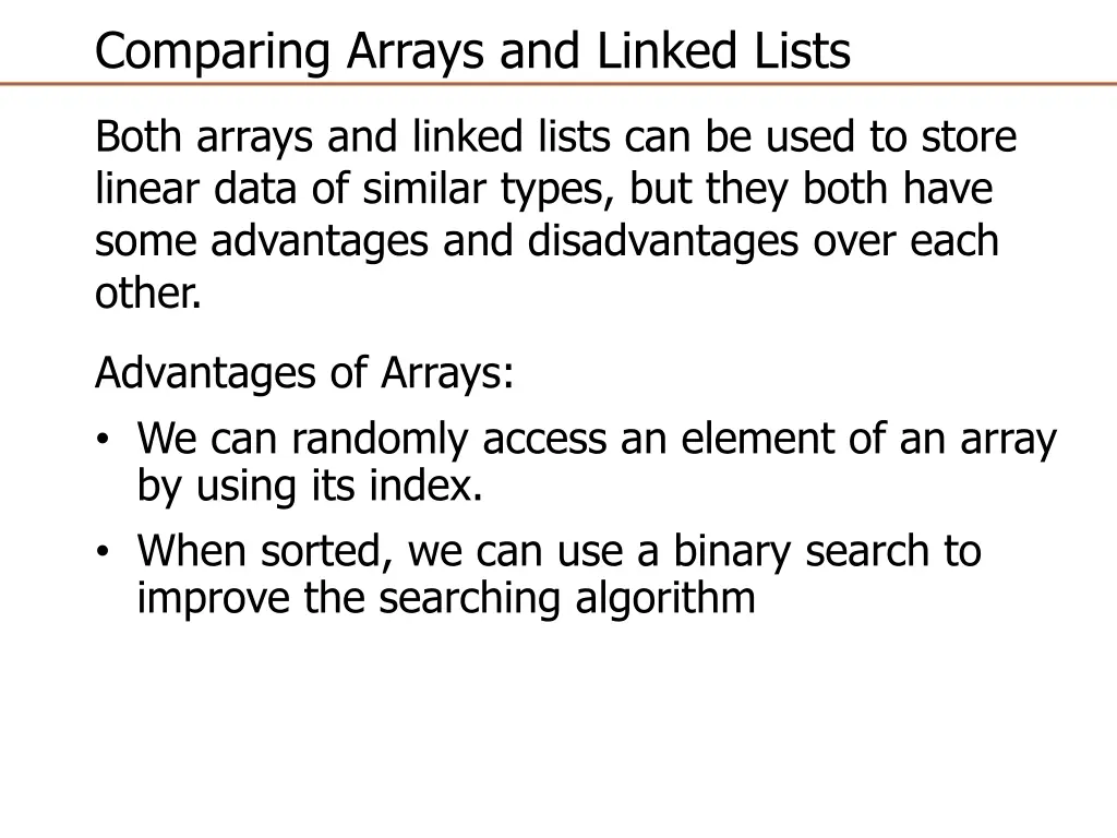 comparing arrays and linked lists