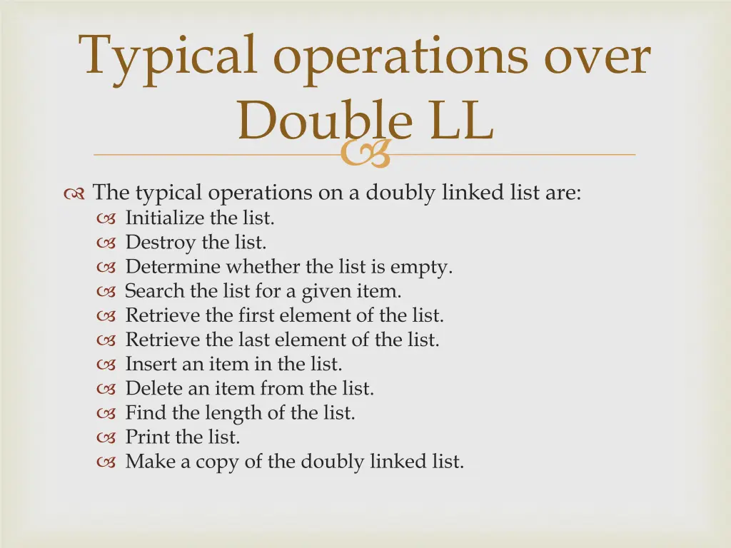 typical operations over double ll