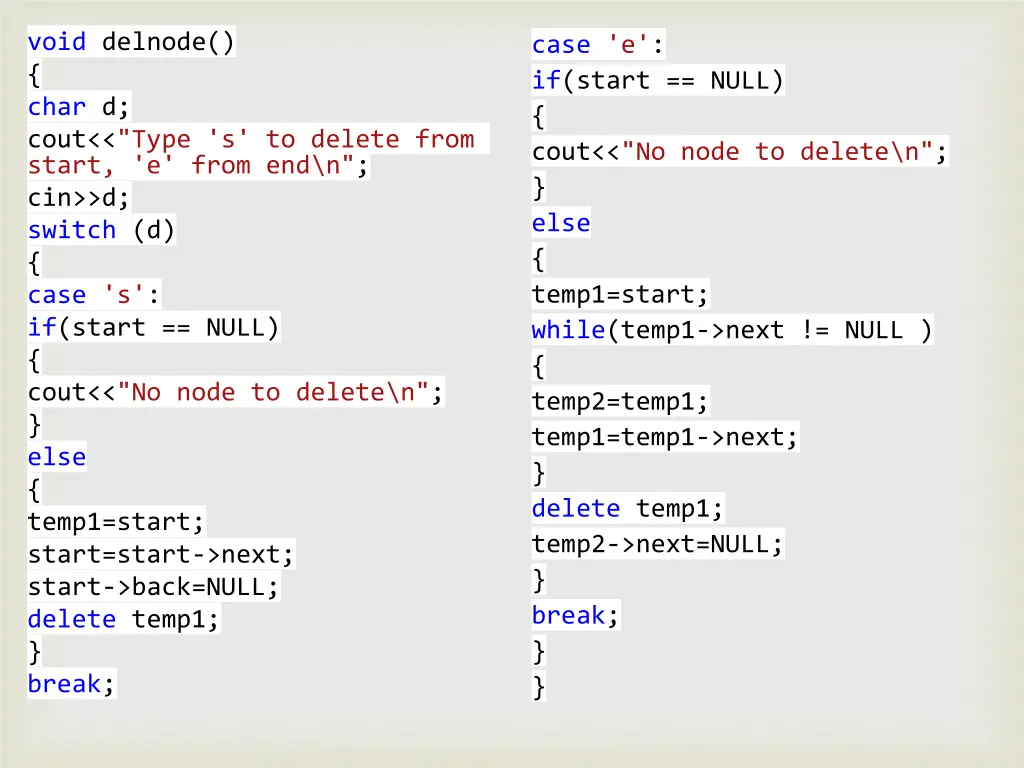 void delnode char d cout type s to delete from