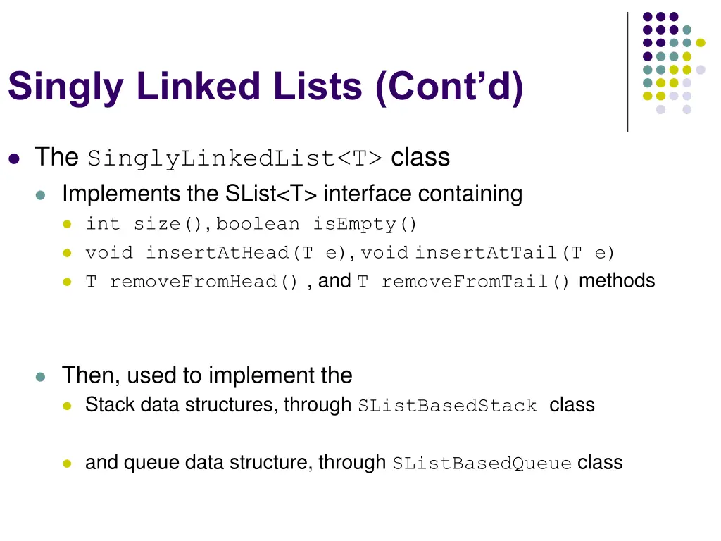 singly linked lists cont d 1