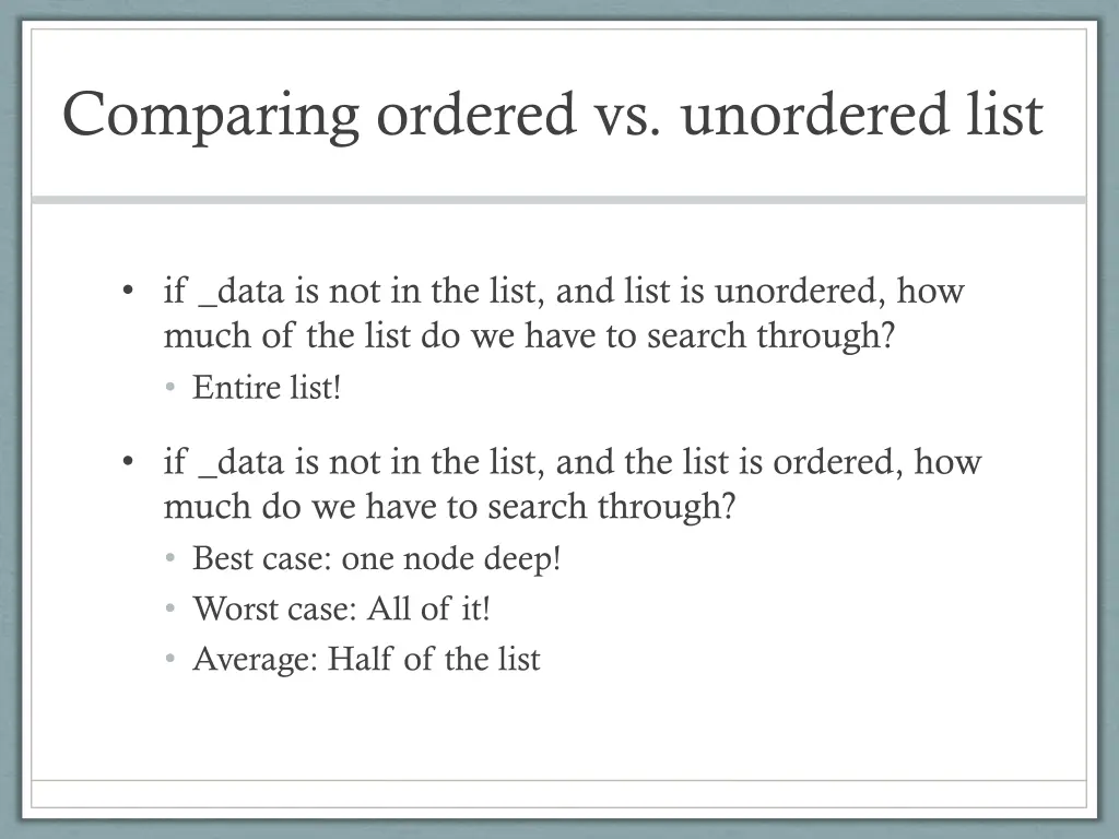 comparing ordered vs unordered list