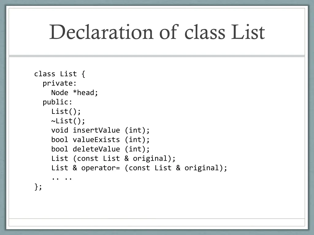 declaration of class list