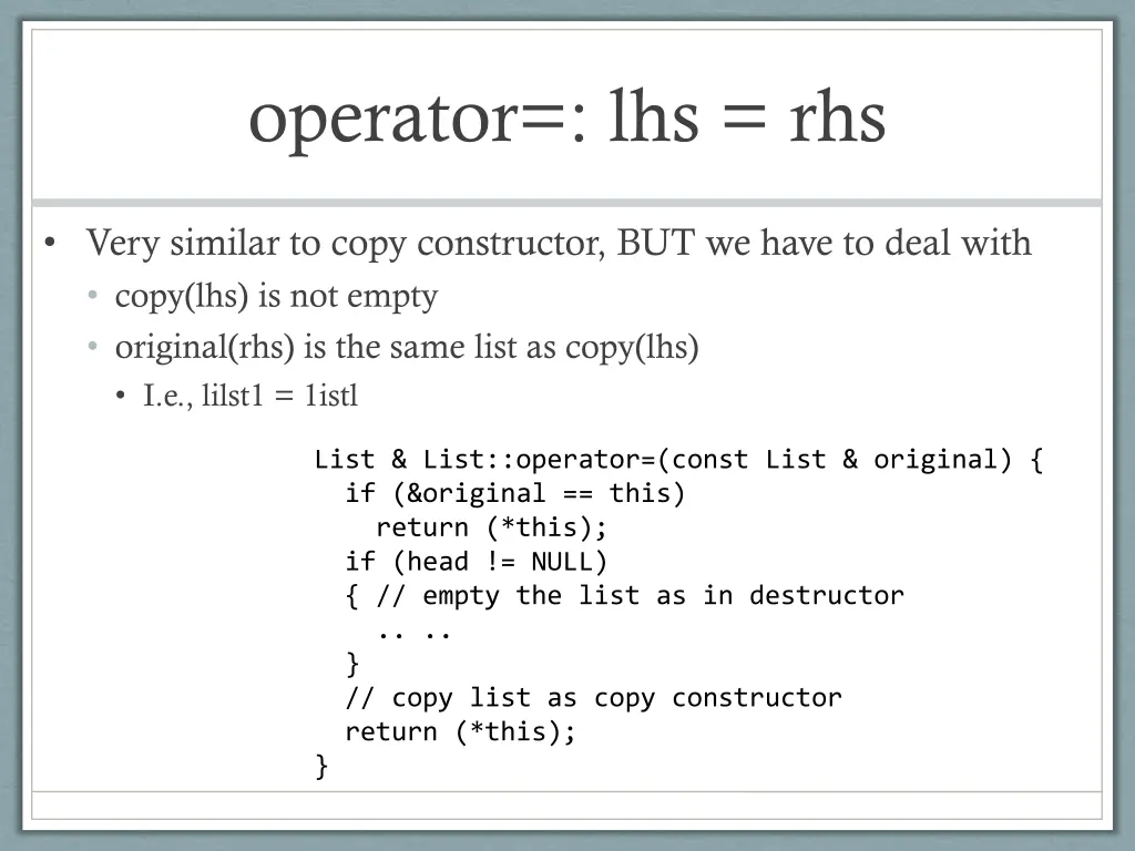 operator lhs rhs