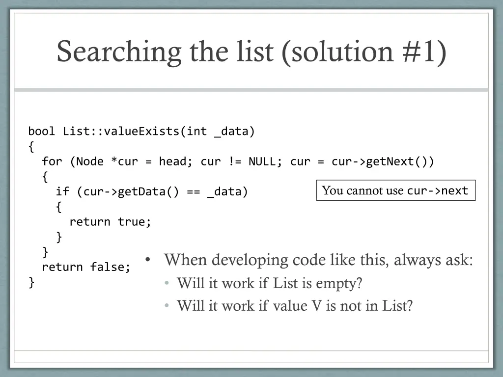 searching the list solution 1
