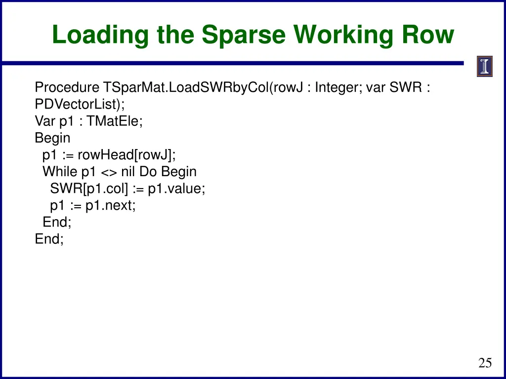loading the sparse working row