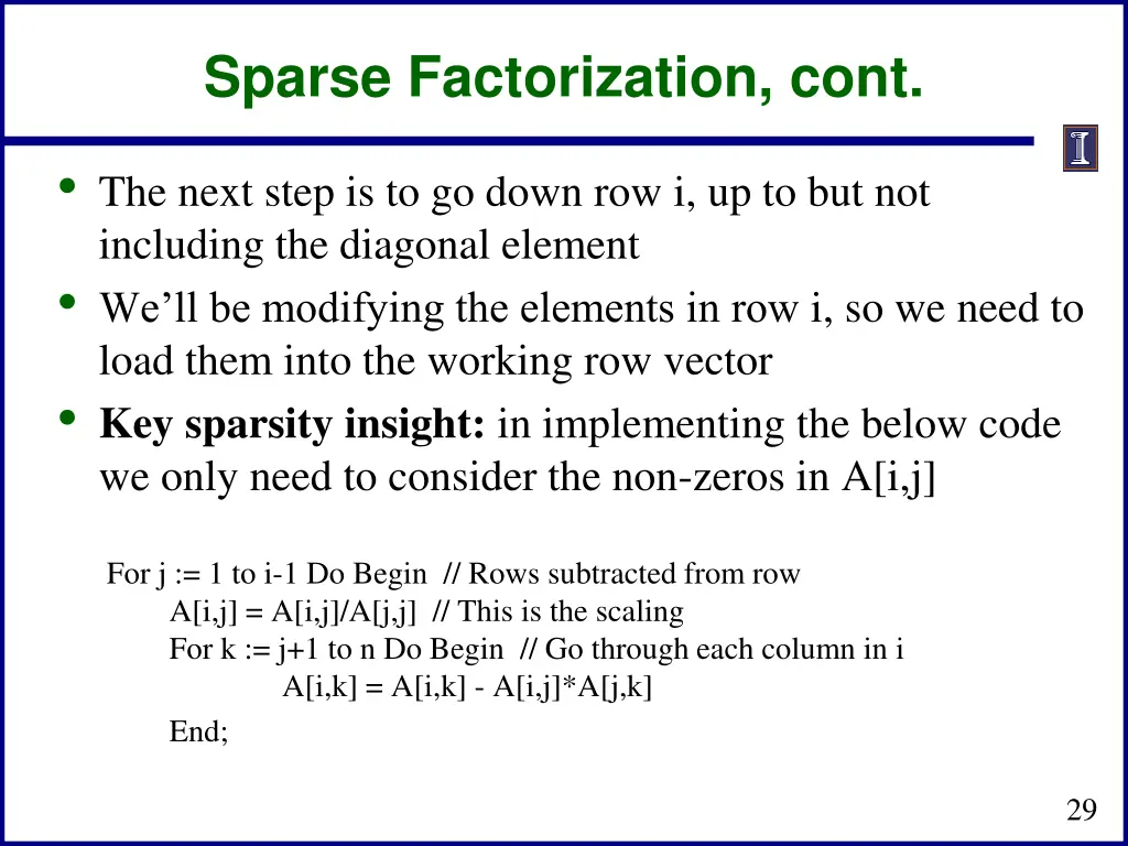 sparse factorization cont
