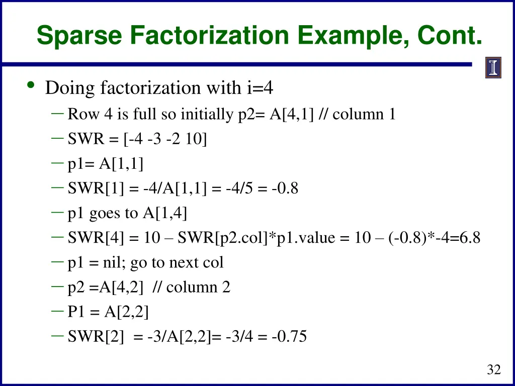 sparse factorization example cont