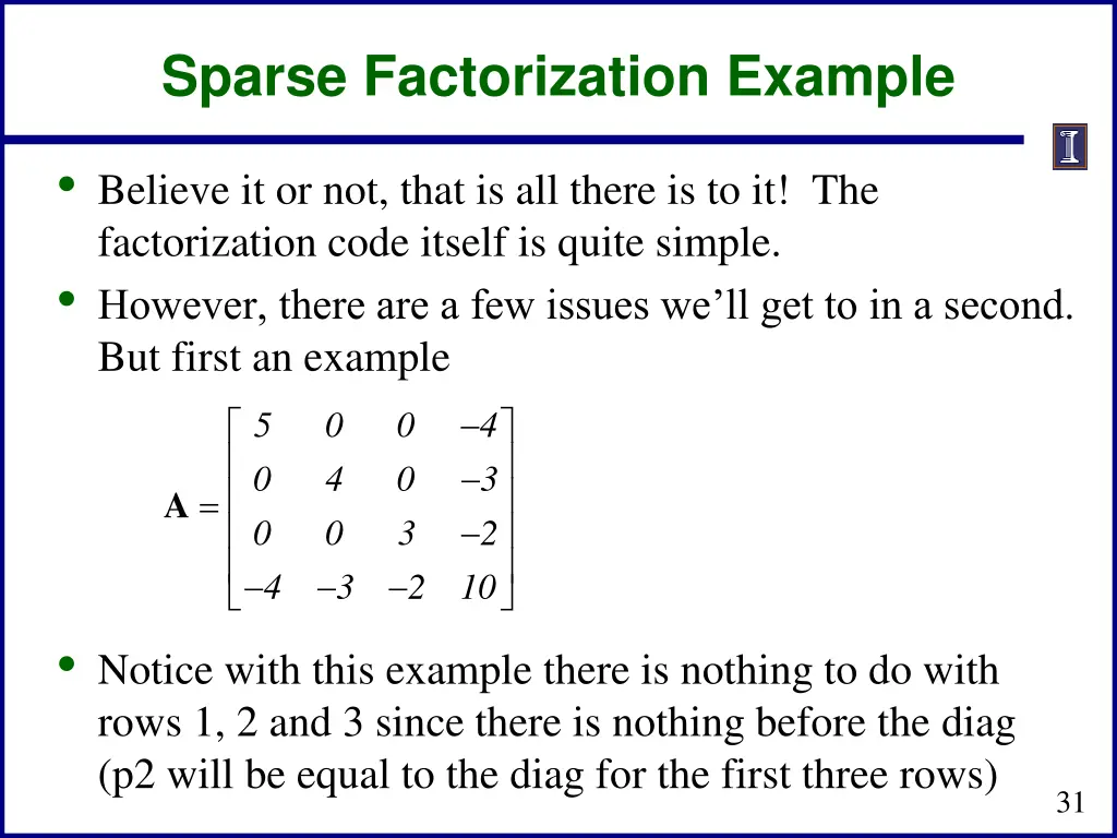 sparse factorization example