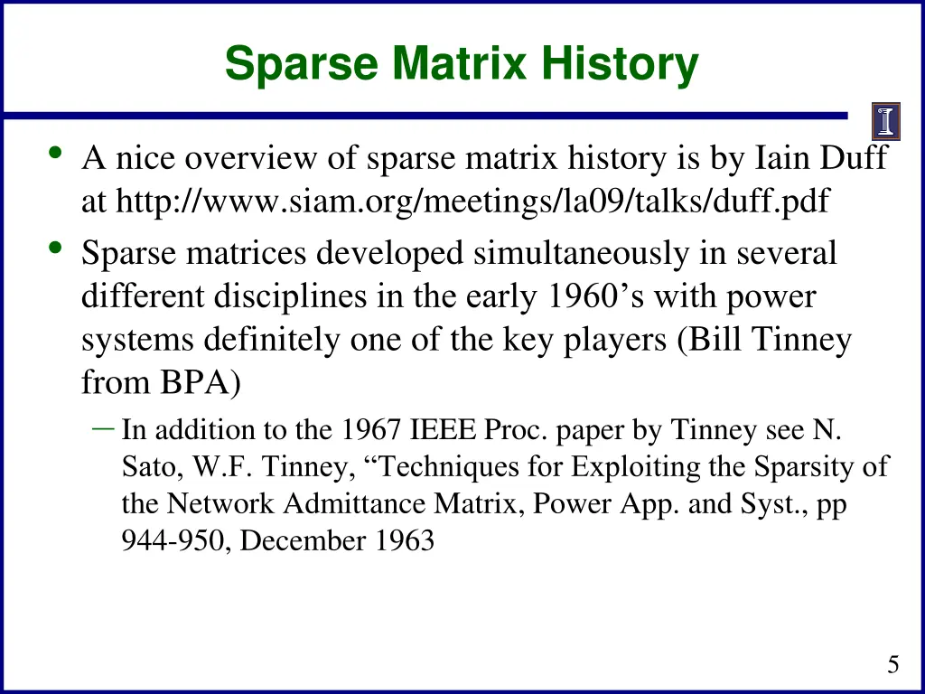 sparse matrix history