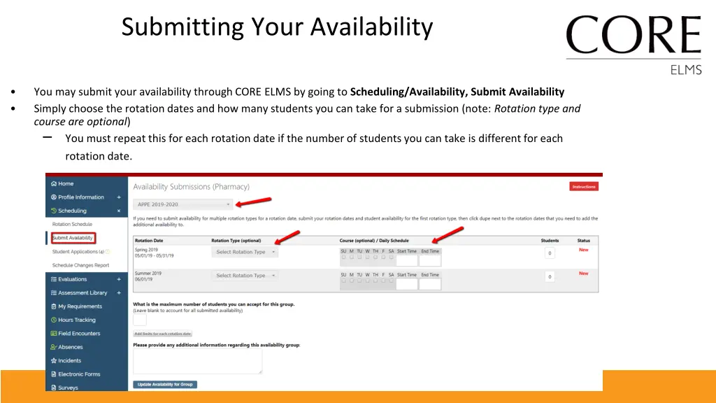 submitting your availability