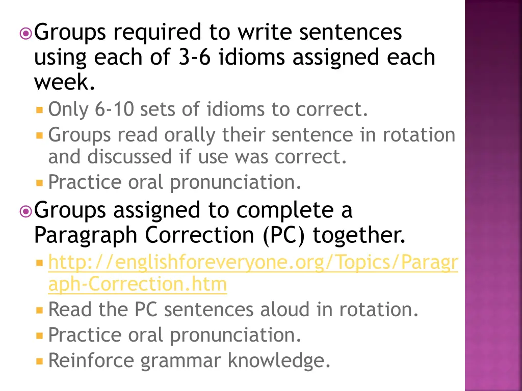 groups required to write sentences using each