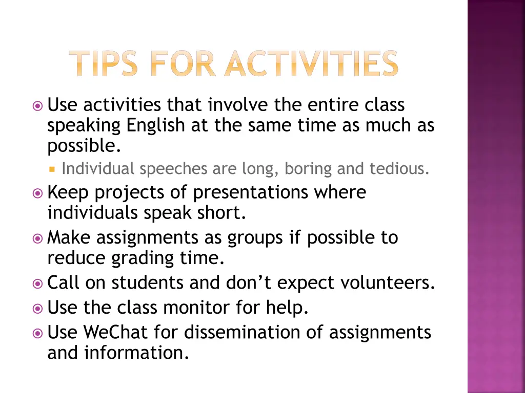 tips for activities