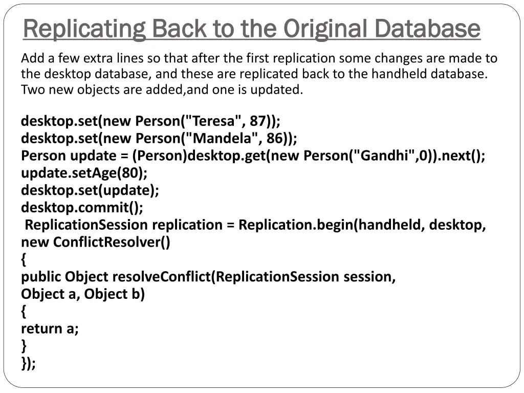 replicating back to the original database