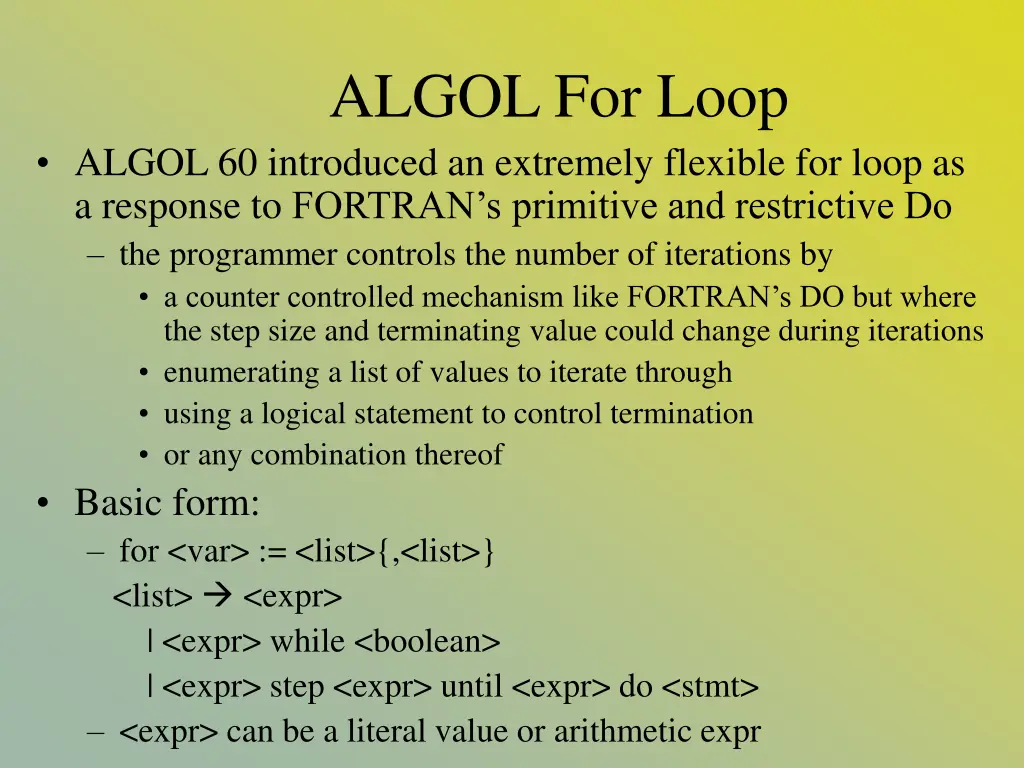 algol for loop