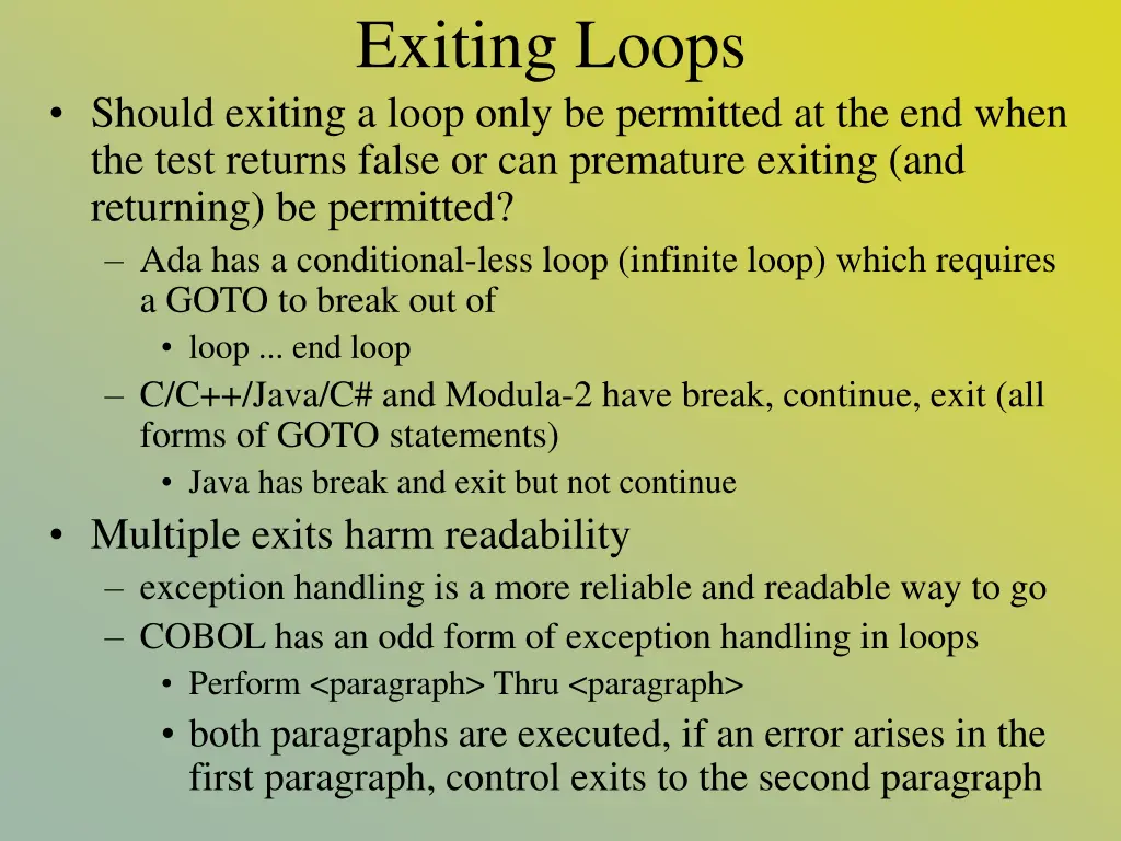exiting loops